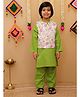 Junitos Cotton Woven Full Sleeves Solid Kurta Pyjama With Floral Printed Nehru Jacket Set - Green
