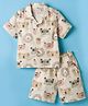JASH KIDS Poplin Woven Half Sleeves Shirt & Shorts Co-ord Set With Animal Print - Tan