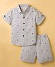 JASH KIDS Cotton Woven Half Sleeves Shirt & Shorts Co-ord Set With Teddy Bear Print - Grey