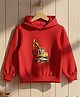 Cutiekins Fleece Knit Full Sleeves Crane Printed Light Winter Hoodie - Red