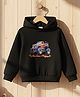 Cutiekins Fleece Knit Full Sleeves Monster Truck Printed Winter Hoodie - Black