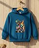 Cutiekins Fleece Knit Full Sleeves Tyrannosaurus With Monster Truck Printed Light Winter Hoodie - Teal Blue