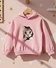 Cutiekins Fleece Knit Full Sleeves Cat Printed Light Winter Hoodie - Baby Pink