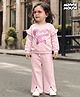 Bonfino Disney Terry Knit Full Sleeves T-Shirt & Lounge Pant Set With Minnie Mouse Graphics & Frill Detailing - Pink