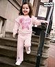 Bonfino Disney Terry Knit Full Sleeves T-Shirt & Lounge Pant Set With Minnie Mouse Graphics & Frill Detailing - Pink