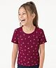 Honeyhap Premium Cotton Rib Knit With Bio Finish Half Sleeves T-Shirt With Bow Print - Anemone