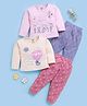 TOONYPORT Cotton Blend Knit Pack Of 2 Full Sleeves Happy Weekend Text & Sun Printed Tees With Trousers Set - Peach & Pink