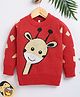 TOONYPORT Wool Woven Full Sleeves Giraffe Designed Sweater - Red