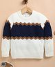 TOONYPORT Wool Woven Full Sleeves Colour Blocked Chevron Designed Sweater - White