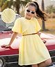 Hola Bonita Knit Half Sleeves Textured Solid Dress With Belt - Yellow