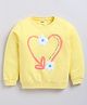 Kidcity Cotton Knit Full Sleeves Heart Printed & Flower Applique Light Winter Sweatshirt - Lemon