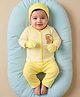 Doodle Poodle 100% Cotton Interlock Knit Full Sleeves Tiger Printed T-Shirt & Lounge Pant Set With Cap & Mittens - Light Yellow
