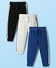 Babyhug Cotton Jersey Knit Full Length Solid Color Lounge Pants with Tape Detailing Pack of 3 - Multicolor