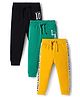 Babyhug Cotton Knit Full Length Lounge Pants with Sports Theme Print Pack of 3 - Yellow Mint & Black