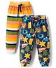 Babyhug Cotton Jersey Knit Full Length Striped & Teddy Bear Printed Lounge Pants Pack of 2 - Multicolor