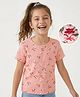 Honeyhap Premium Cotton Rib Knit With Bio Finish Half Sleeves T-Shirt With Floral Print - Rose Quartz