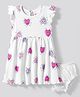 Bonfino 100% Cotton Knit Flutter Sleeves Ribbed Frock with Hearts Print & Bloomer - White
