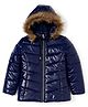 Okane Woven Full Sleeves Solid Padded Jacket - Navy Blue