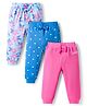 Babyhug Cotton Jersey Knit Full Length Lounge Pants With Floral & Hearts Print With Bow Applique Pack Of 3 - Multicolour