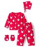 Doodle Poodle 100% Cotton Interlock Knit Full Sleeves Bunny Printed Co-ords T-Shirt & Lounge Pant Set with Cap & Booties - Red