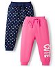 Babyhug Cotton Knit Full Length Lounge Pants with Polka Dots Pack of 2 - Navy Blue & Pink