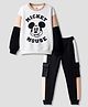 Primo Gino Disney Terry Knit Drop Shoulder Full Sleeves Cut & Sew Sweatshirt & Lounge Pant Set with Mickey Mouse Graphic - Multicolor