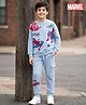Primo Gino Marvel Terry Knit Drop Shoulder Full Sleeves Oversized Sweatshirt & Lounge Pant Set with Spiderman Graphic - Light Blue