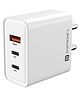 Portronics 65W Adapto 65M Triple Port Fast Charging Laptop Adaptor, 2 x Type C PD Port,1 x USB-A Port, GaN Technology, Compatible With Laptops, Smartphones, Tablets, MacBooks, iPads(White)