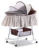 Rocking Cradle with Mosquito Net & Storage Basket Gentle Rocking Function Lockable Wheels Portable & Comfortable New Born Essential Easy to Assemble - Brown