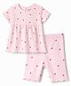 Bonfino 100% Cotton Rib Knit Half Sleeves T-Shirt & Shorts Co-ord Set With Heart Print - Pink