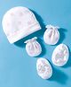 Bubble Pop Interlock Knit Cap Mittens & Booties With Fish Print White - Diameter 9.5 cm