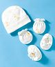 Bubble Pop Interlock Knit Cap Mittens & Booties With Animal Print White - Diameter 10.5 cm