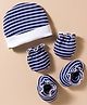 Bubble Pop Interlock Knit Cap Mittens & Booties With Stripes  Navy Blue - Diameter 10.5 cm