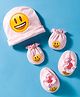 Bubble Pop Interlock Knit Cap Mitten & Booties With Smiley Print Pink - Diameter 9.5 cm