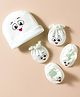 Bubble Pop Interlock Knit Cap Mitten & Booties With Face  Print White - Diameter 10.5 cm