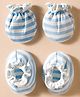 Bubble Pop Interlock Knit Mittens & Booties With Stripes - Light Blue