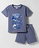 Evimo Looper Knit Half Sleeves Printed T-Shirt & Shorts Set - Blue