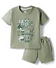 Evimo Looper Knit Half Sleeves Printed T-Shirt & Shorts Set - Olive Green