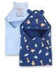 Babyoye 100% Cotton Knit Hooded Towels with Animal Print Pack of 2 L 80 x B 78 cm - Light & Navy Blue