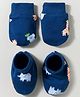 Babyoye 100% Cotton Interlock Knit Mittens & Booties With Animal Print - Blue