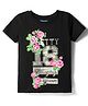 Pine Kids 100% Cotton Knit Half Sleeves Floral Printed T-Shirt - Black