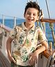 Pine Kids Cotton Knit Half Sleeves Polo T-Shirt with Nautical Theme Print - Beige