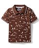 Pine Kids 100% Cotton Knit Half Sleeves Mountains Printed Polo T-Shirt - Brown