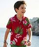 Pine Kids 100% Cotton Knit Half Sleeves Floral Printed Polo T-Shirt - Maroon