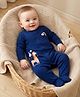Babyoye 100% Cotton Interlock Knit Full Sleeves Footed Sleepsuit With Giraffe Print - Navy Blue