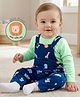 Babyoye 100% Cotton Knit Animal Printed Dungaree with Full Sleeves Inner Tee - Blue & Mint