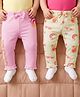 Babyoye 100% Cotton Knit Rainbow & Bear Printed Full Length Leggings With Bow Applique & Eco Jiva Finish Pack Of 2 - Multicolour