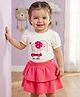 Babyoye 100% Cotton Knit With Eco Jiva Finish Half Puffed Sleeves Elephant Printed Top & Layered Skirt Set - Pink & White