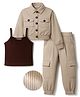 OLLINGTON ST. Textured Mario Set of Full Sleeves Jacket & Joggers With Inner Tee - Beige & Brown