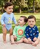 Babyoye 100% Cotton Knit Full Sleeves Onesies with Animal Print Pack of 3 - Light Green Navy & Light Blue